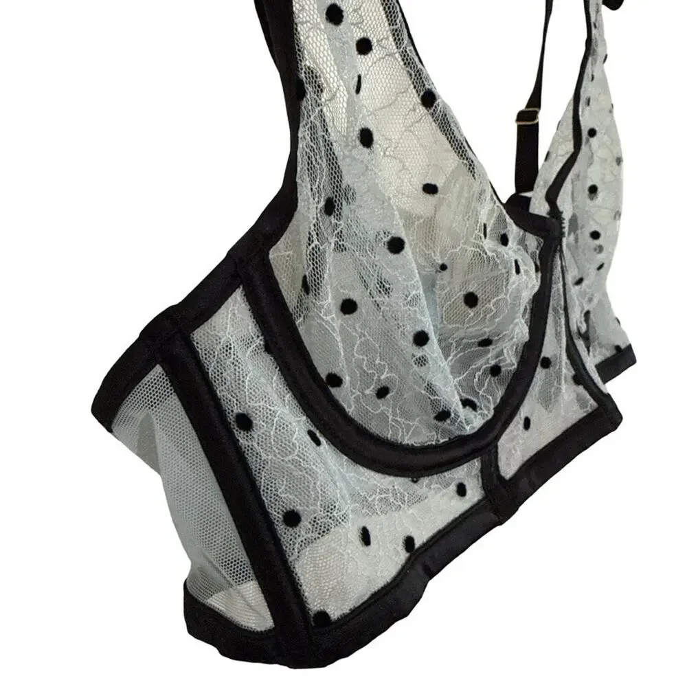 Victorias Secret Unlined Plunge Blue Black Lace Sheer Underwire Bra NWT sz 36B